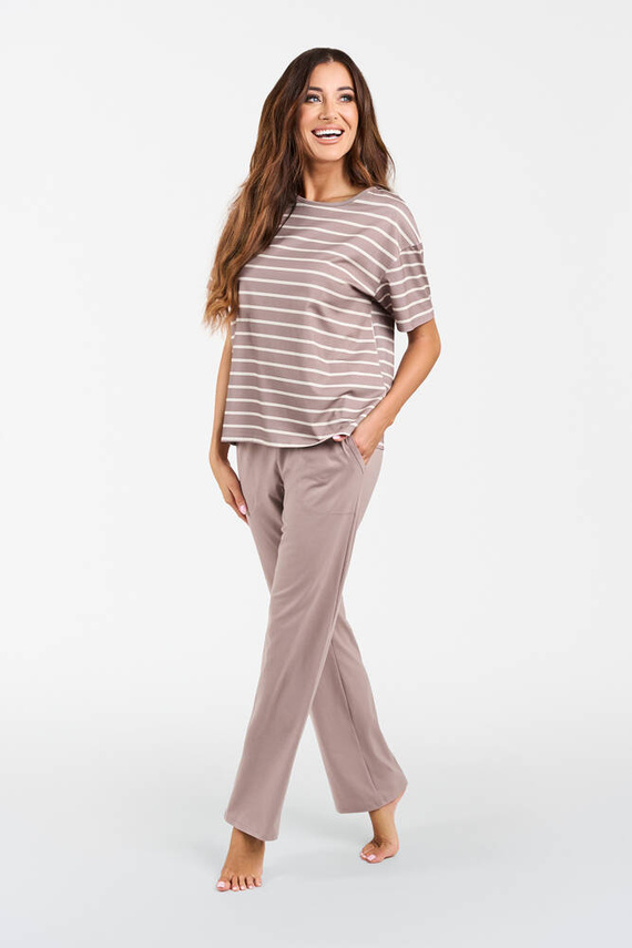 Betty Pijama señora manga corta, pantalón largo Moda Italiana - cappuccino/estampado cappuccino