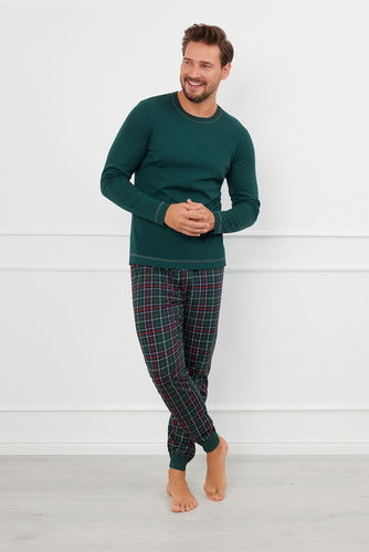 Fogo Pijama hombre manga larga, pantalón largo Moda Italiana - verde/estampado