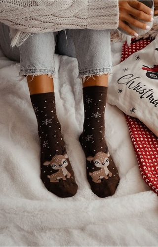 1283-036 Calcetines para mujer Little Reindeer Milena marrón - festivo, colorido, algodón