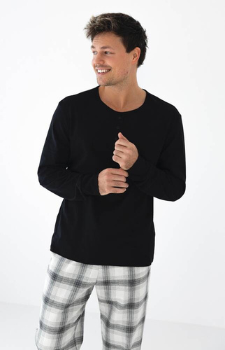 Pijama de franela para hombre Charles Sensis - Negro