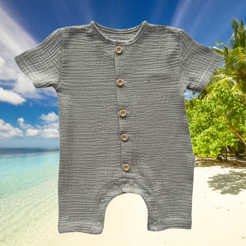 RA55207 Mamatti Ranita de muselina gris con botones de madera para verano