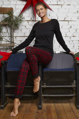 Ordesa Pijama señora manga larga, pantalón largo Moda Italiana - negro/estampado