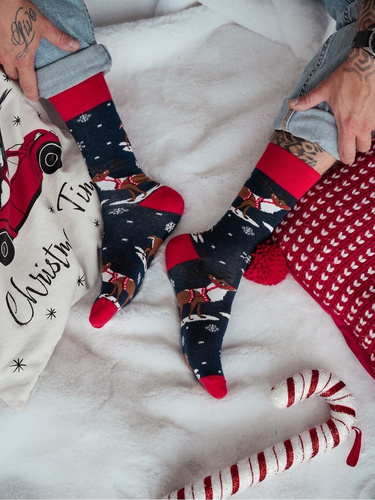 1290-035 Reno con arnés calcetines de Navidad para hombre Milena azul marino