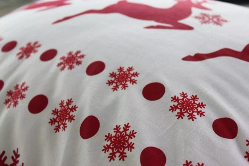 4A Xmass Ropa de cama de Navidad de algodón Spod Igły i Nitki - reno copos de nieve rayas blanco rojo, juego con cremallera, 100% algodón