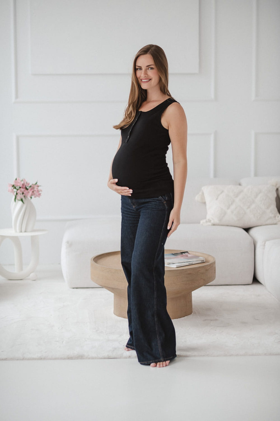 Camiseta Barriguita Embarazo y Lactancia - de canalé, sin tirantes Milk&Love negra