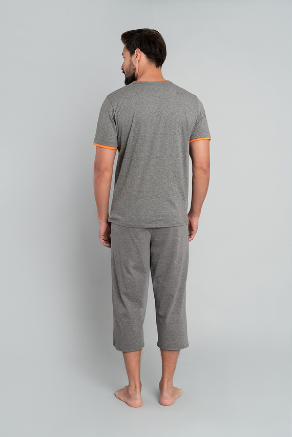 Marek Pijama de hombre manga corta, pantalón 3/4 Moda Italiana- melange medio