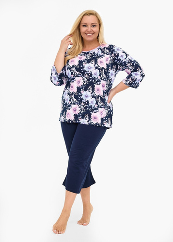 Pijama señora 147/465 Anabel CORNETTE - algodón, manga 3/4, azul marino