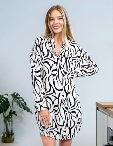 PDK4800-003 Camisón Moraj crema - viscosa, manga larga, abotonado