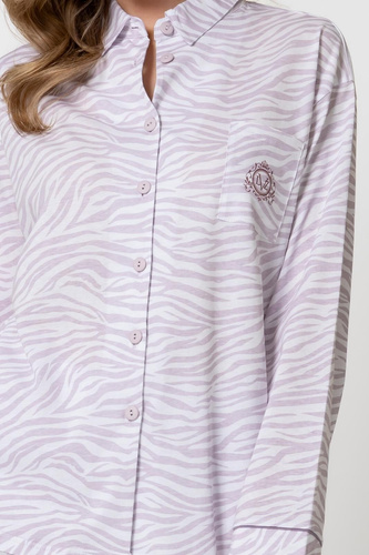 Leveza 1790 Penelopa Pijama de Mujer 100% Algodón Botones Estampado Animal Blanco y Lila