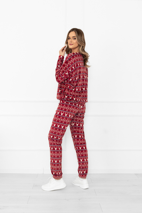 Conjunto de señora Navara - conjunto de forro polar con motivos navideños y renos Italian Fashion - burdeos