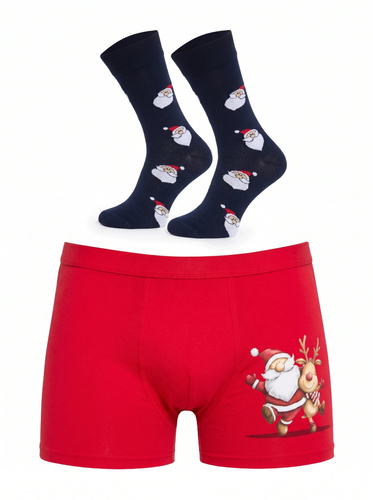 Cornette Gift 914/06 conjunto masculino navideño bóxers y calcetines Papá Noel reno