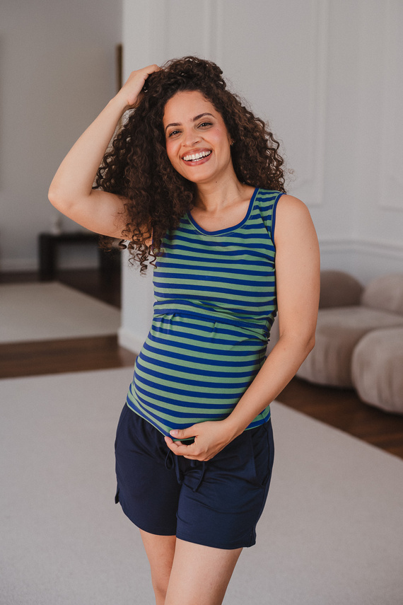 Milk&Love Milk Top Camiseta de Lactancia Premamá con Tirantes en Rayas Azul y Verde