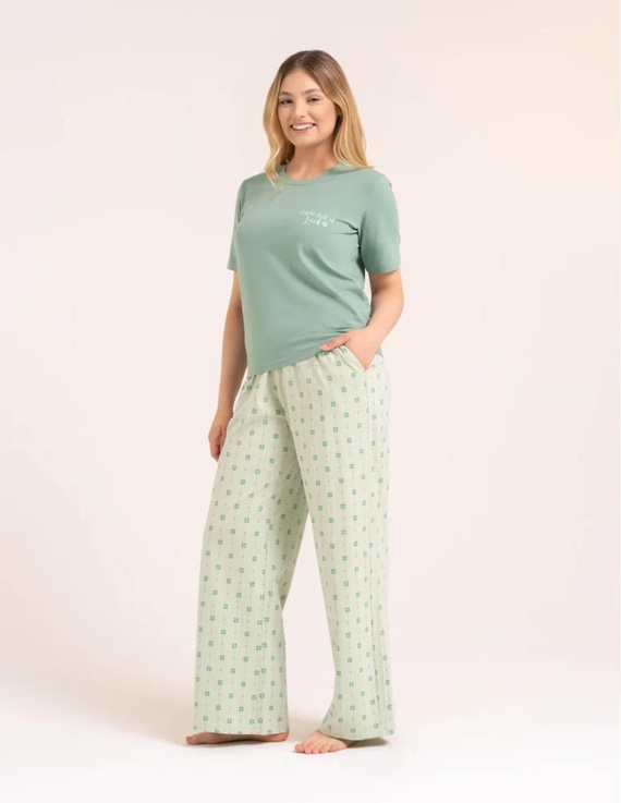 Pijama de mujer Moraj PDD4300-023 verde de algodón con pantalón largo y estampado