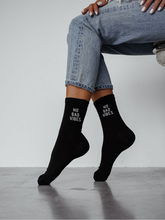 0200.197 No Bad Vibes - calcetines de algodón para mujer Milena, negro