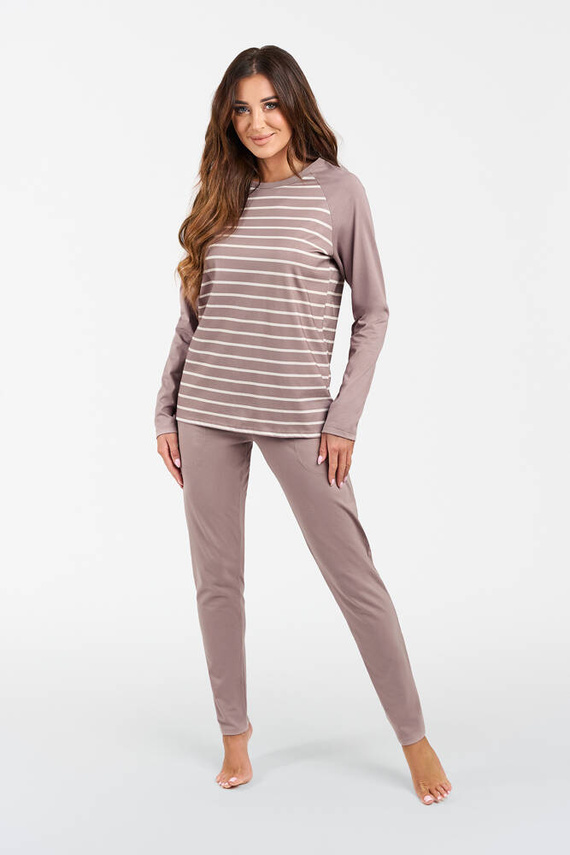 Oda Pijama de manga larga para mujer, pantalón largo Moda Italiana - estampado capuchino/cappuccino