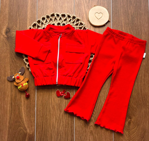 Mamatti DR814 Conjunto deportivo para niña con bomber con cremallera y leggings acampanados de canalé