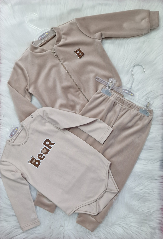 Oso terciopelo chándal niño Bambarillo beige | Conjunto suave