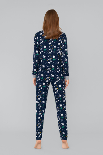 Pijama y pantalón de manga larga Ava Ladies Italian Fashion - estampado azul marino