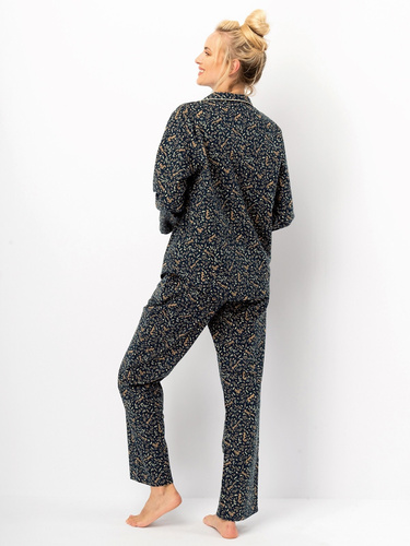 Pijama de mujer Key LNS 706 azul marino - franela de algodón, manga larga, botones