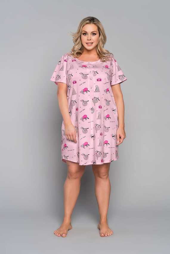 Orso Camisón desabrochado, manga corta con estampado Moda Italiana - rosa