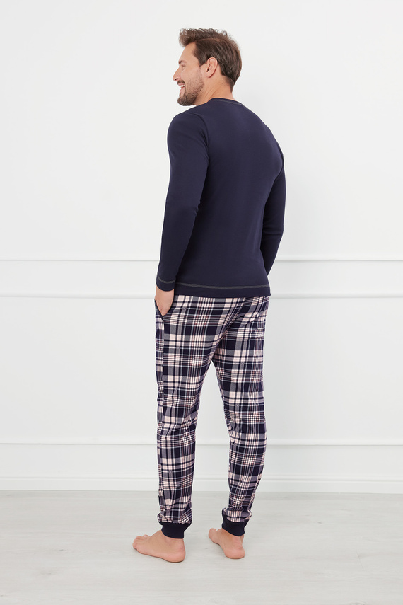 Brit Pijamas Hombre de manga larga, pantalón largo Moda Italiana - azul marino/estampado