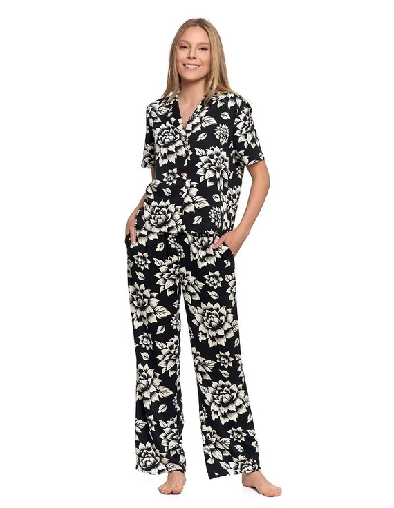 Pijama PDD5500-006 Moraj negro - viscosa, manga corta, abotonado, motivo floral