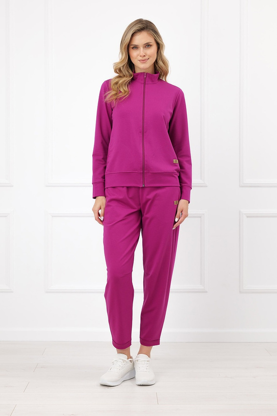 Sudadera para mujer Credo Italian Fashion de algodón con cremallera, cuello alto y bolsillos - morado oscuro