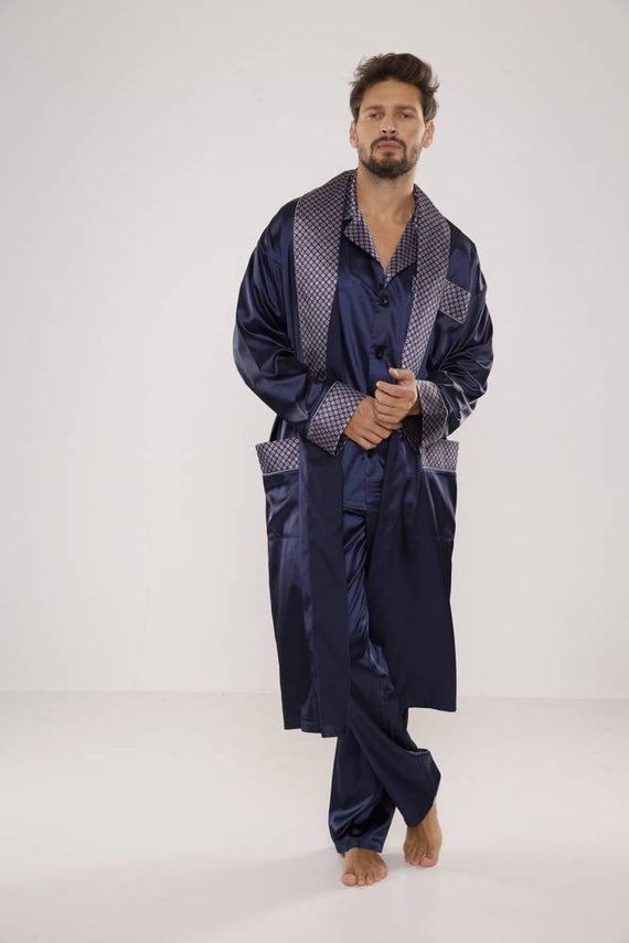 939 Pijama de satén para hombre - azul marino