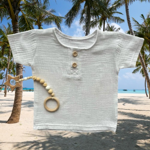 BL55102 Mamatti Blusa polo blanca de muselina manga corta con botones