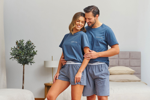 7424 Doctor Nap pijama masculina de algodón azul denim con pantalones cortos a rayas