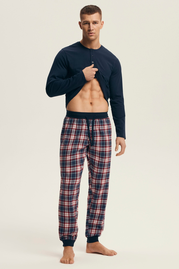 Henderson pijama de los hombres 43457 Noir azul marino - algodón, con pantalones de franela