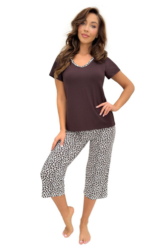 Donna Zoya pijama mujer 3/4 – viscosa y algodón, escote V