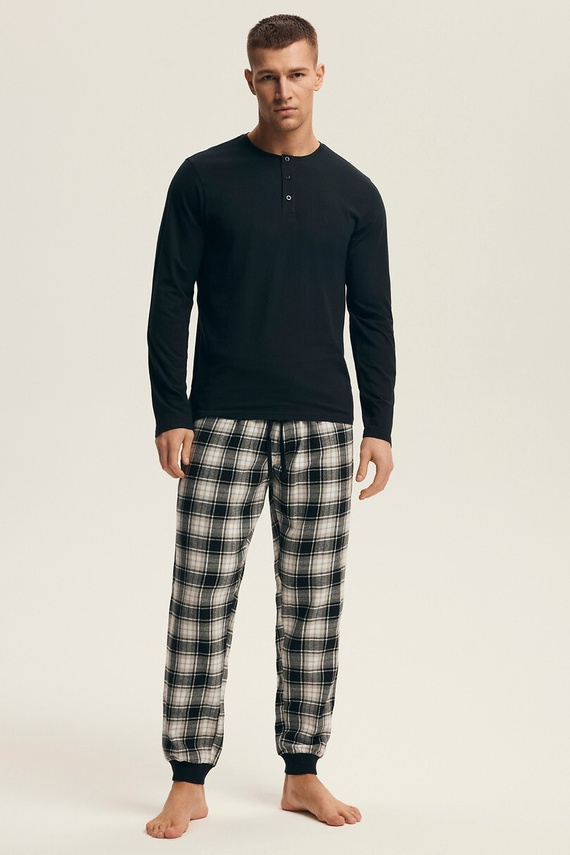 Henderson pijama de los hombres 43457 Noir negro - algodón, con pantalones de franela