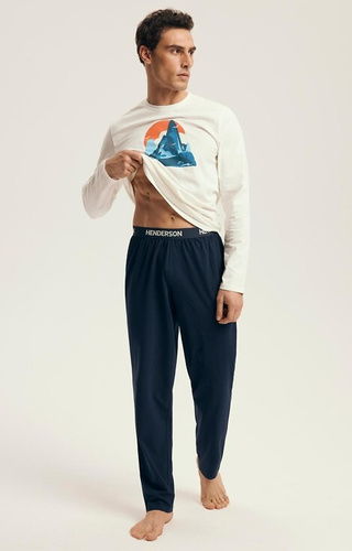 43475 Loji Pijama Henderson Core blanco para hombre - conjunto algodón estampado montaña