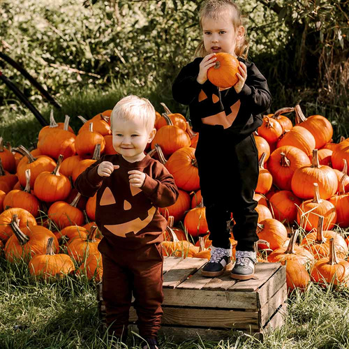 Eevi Halloween chándal niño marrón - cálido conjunto, sudadera y pantalón