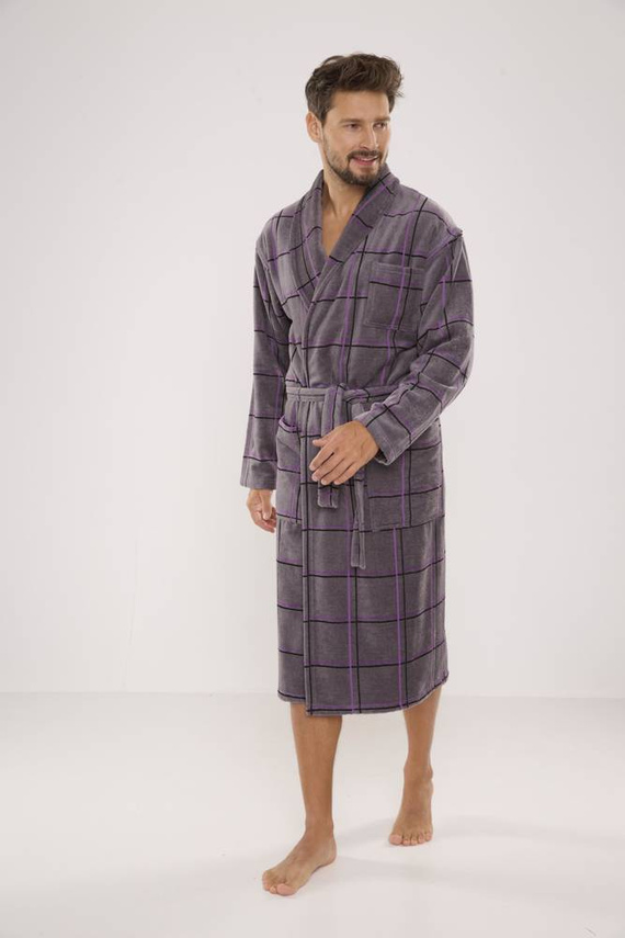 803 / 819 Albornoz de rizo para hombre Twin Forex - gris con cuadros morados (cuadros grises)