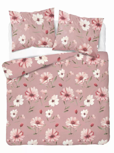 5502 A Ropa de cama de algodón rosa con flores y capullos crema Naturalis- Detexpol