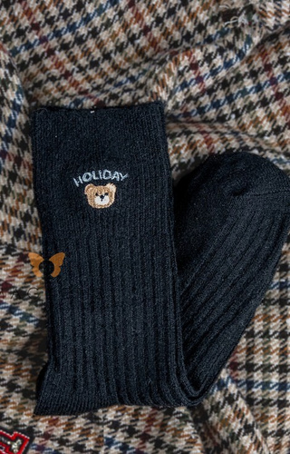 YN5035 Calcetines de abrigo para mujer Magnetis negro-acanalado con aplique