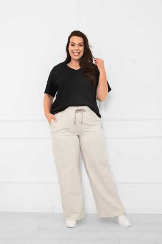 Pantalones largos de mujer Caro beige - pantalones elegantes y con estilo en un color de moda