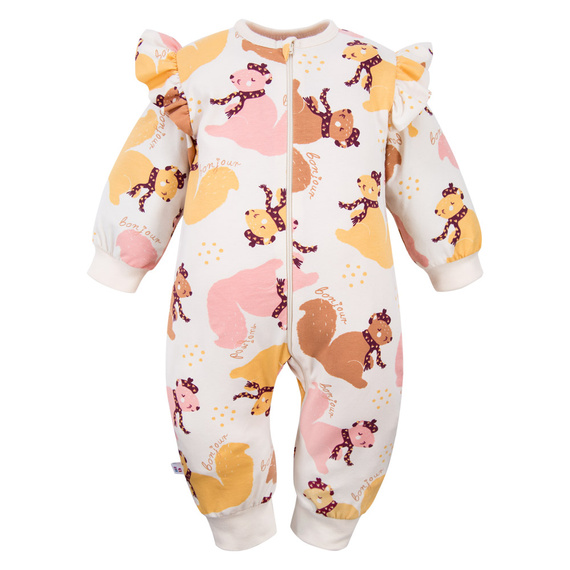 Pijama para bebé Fluffy Tails Eevi - crudo, estampado, sin pies, cremallera