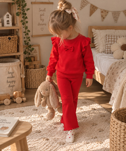 Mamatti DR714 chándal de niña rojo de algodón sudadera con lazo pantalones campana