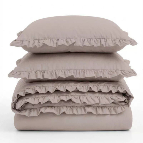 Ropa de cama de algodón con volante Eurofirany 100% algodón con cremallera color polvo