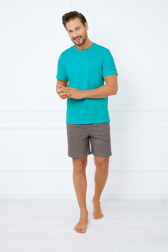 Krystian Pijama de manga corta para hombre, pantalón corto Moda Italiana - turquesa