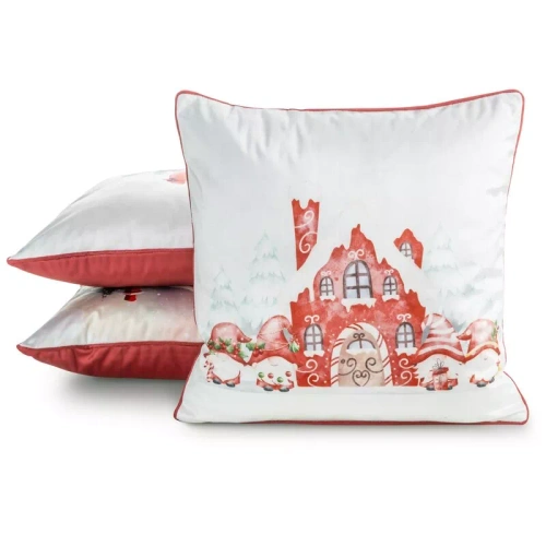 CHP387 Funda de cojín navideña Eurofirany 45x45 de terciopelo con estampado y ribete