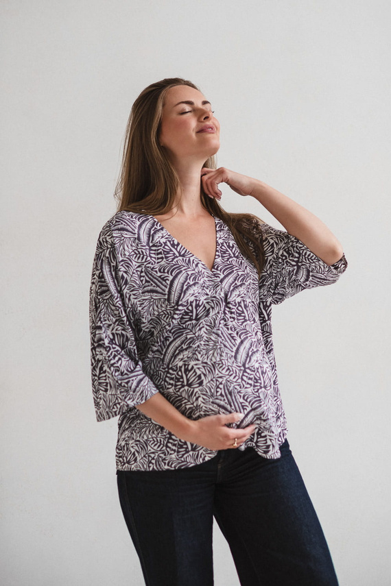 Blusa premamá Bahama Mama Milk&Love con estampado tropical, viscosa, manga 3/4, oversize