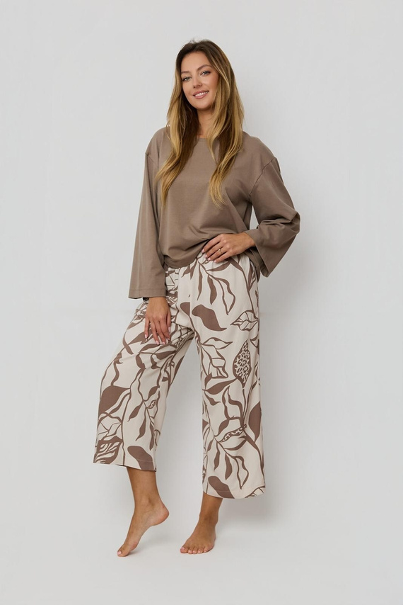 Pijama Mujer Luna PS75 Mefemi by Nipplex mocha - Camiseta Algodón + Pantalón Viscosa 7/8 | Confort y Estilo Premium