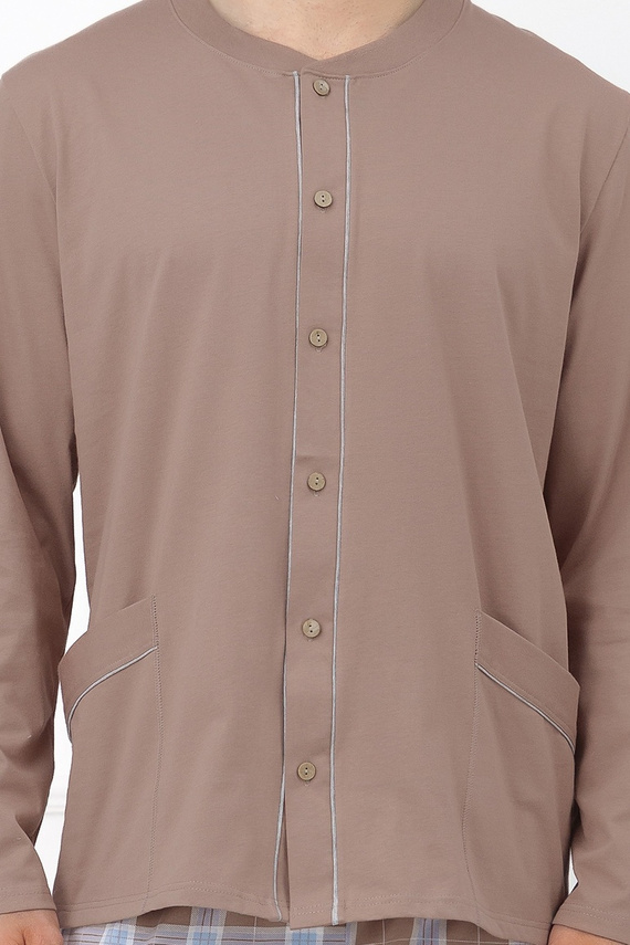 Italian Fashion Wilhelm Pijama para Hombre 100% Algodón Botones Cuadros - cappuccino