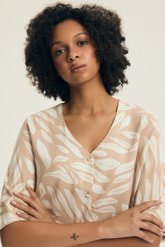 Henderson Dextra pijama mujer 43688 melocotón-viscosa, cremallera, 3/4, estampado floral