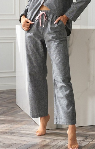 2534 Pantalones de pijama de mujer L&L - algodón, melange, con bolsillos