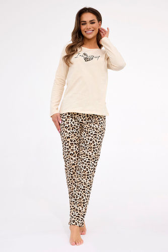 DR 655/439 Cornette pijama de mujer beige camuflaje algodón largo